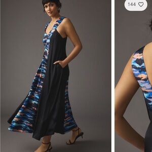 NWT Anthropologie Maeve v-neck maxi dress watercolor  size 8